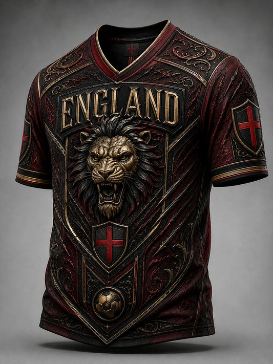 Men's Retro England Football Fan Art Print Casual Jersey