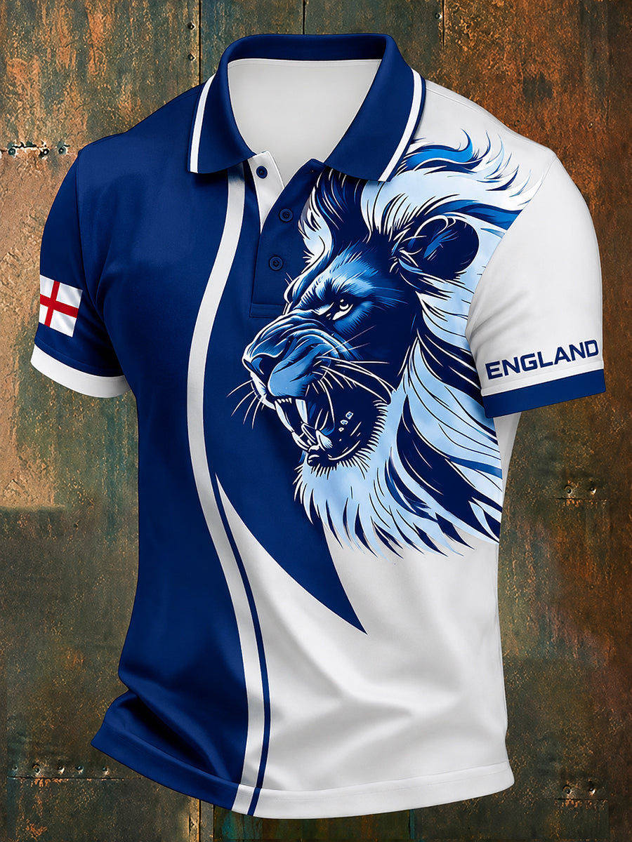 Men's Retro England Football Fan Art Print Casual Jersey