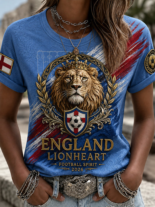 Women's Retro England Football Fan Art Print Casual T-shirt