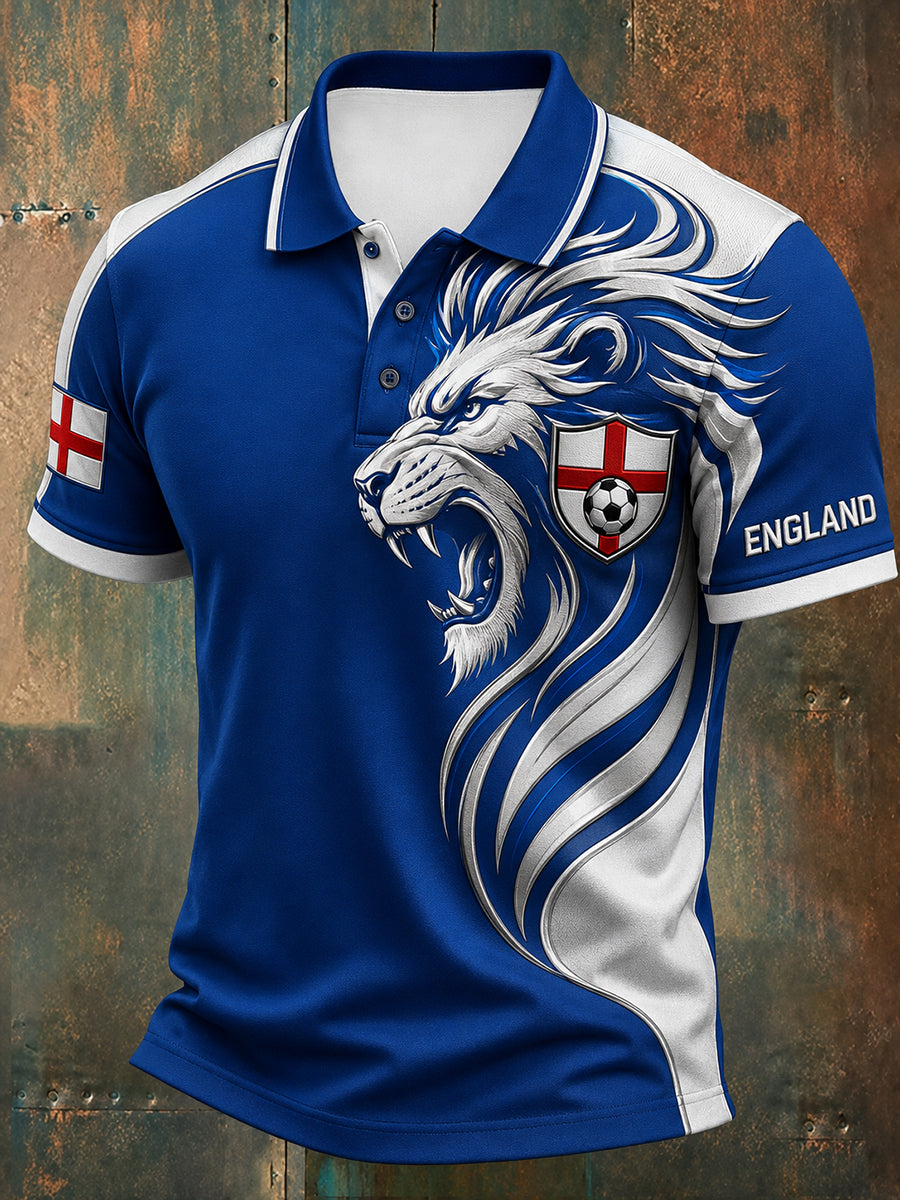 Men's Retro England Football Fan Art Print Casual Jersey
