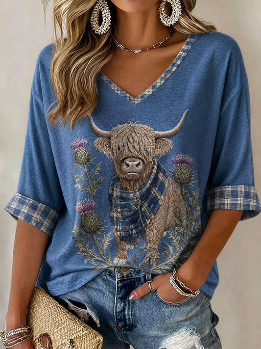 Women's Highland Cow Print Casual T-Shirt