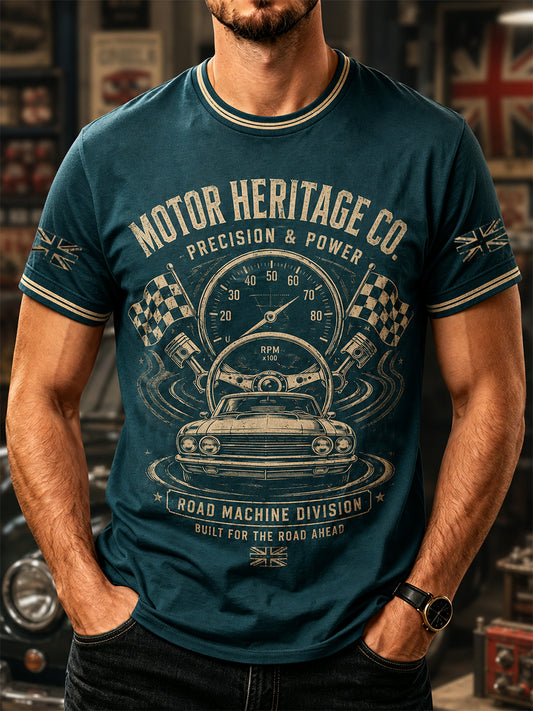 Men's Retro Car Culture Print Casual Tee