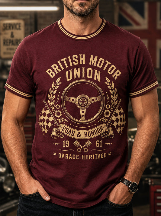 Men's Retro Car Culture Print Casual Tee