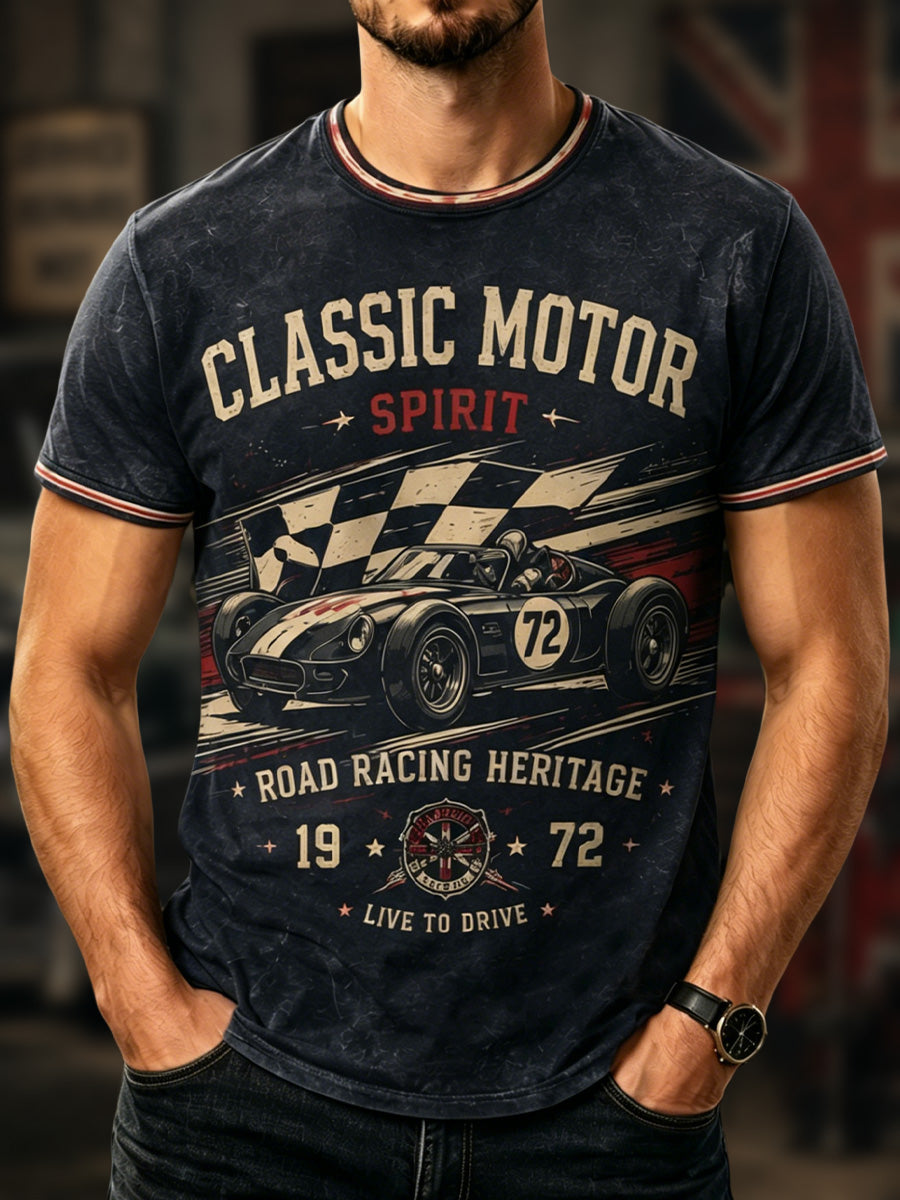 Men's Retro Car Culture Print Casual Tee
