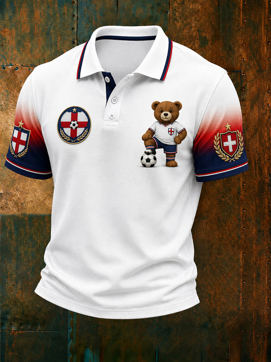 Retro British Paddington Bear Football Art Print Casual Polo Shirt
