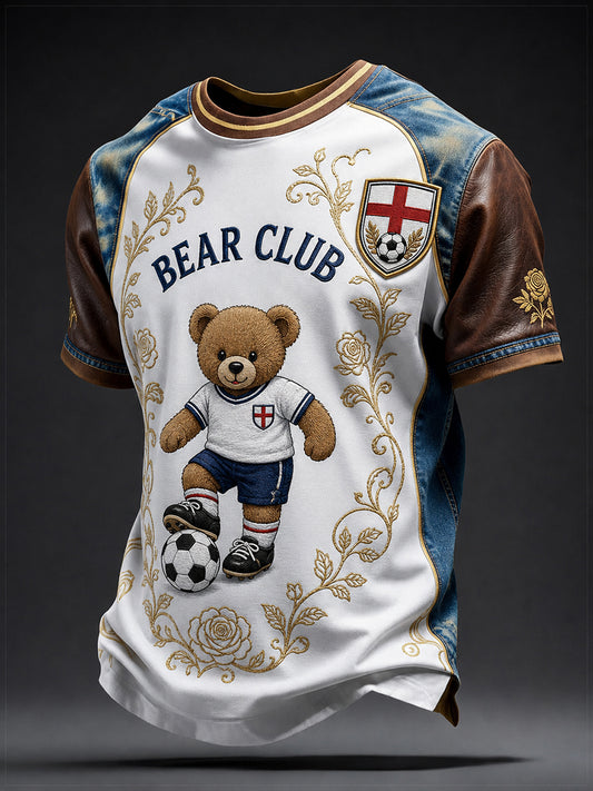 Vintage British Paddington Bear Soccer Art Print Casual T-Shirt