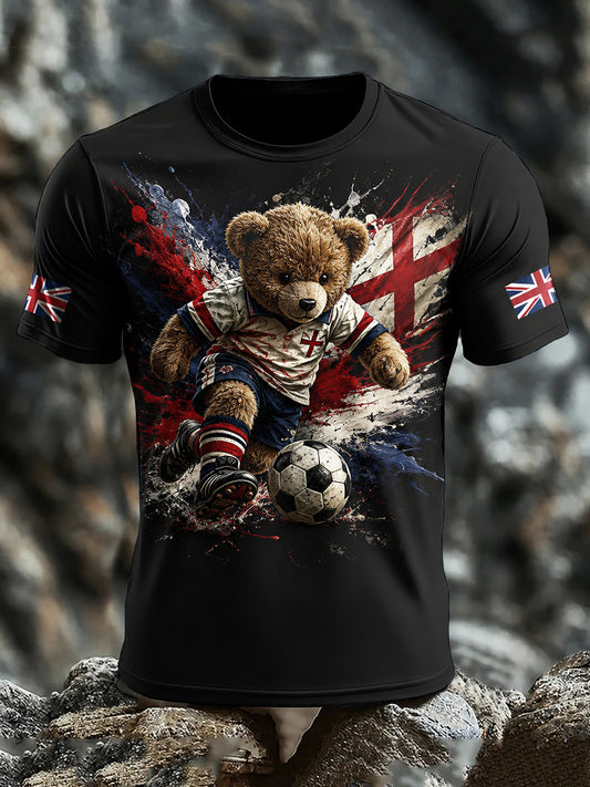 Vintage British Paddington Bear Soccer Art Print Casual T-Shirt