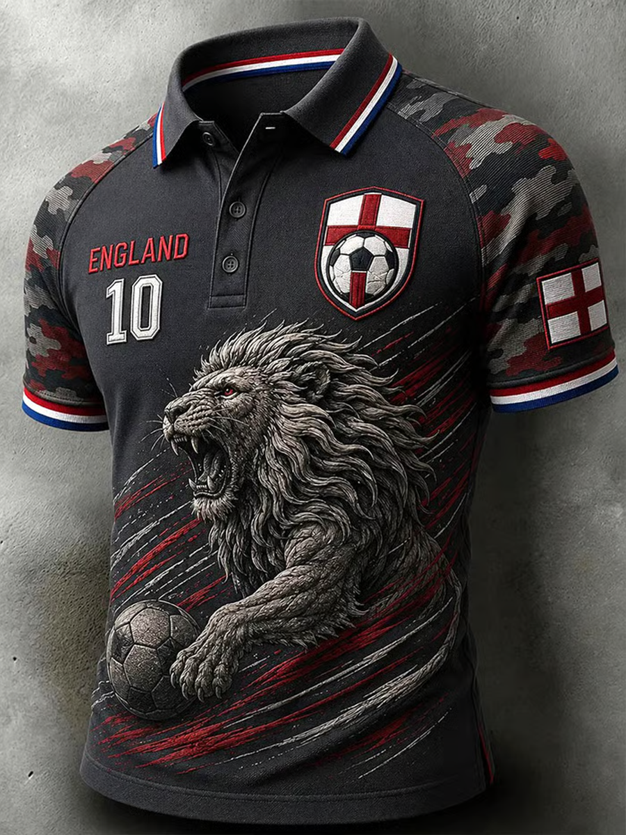 Men's UK Football Lover England Printed three buttons shoulder sleeve