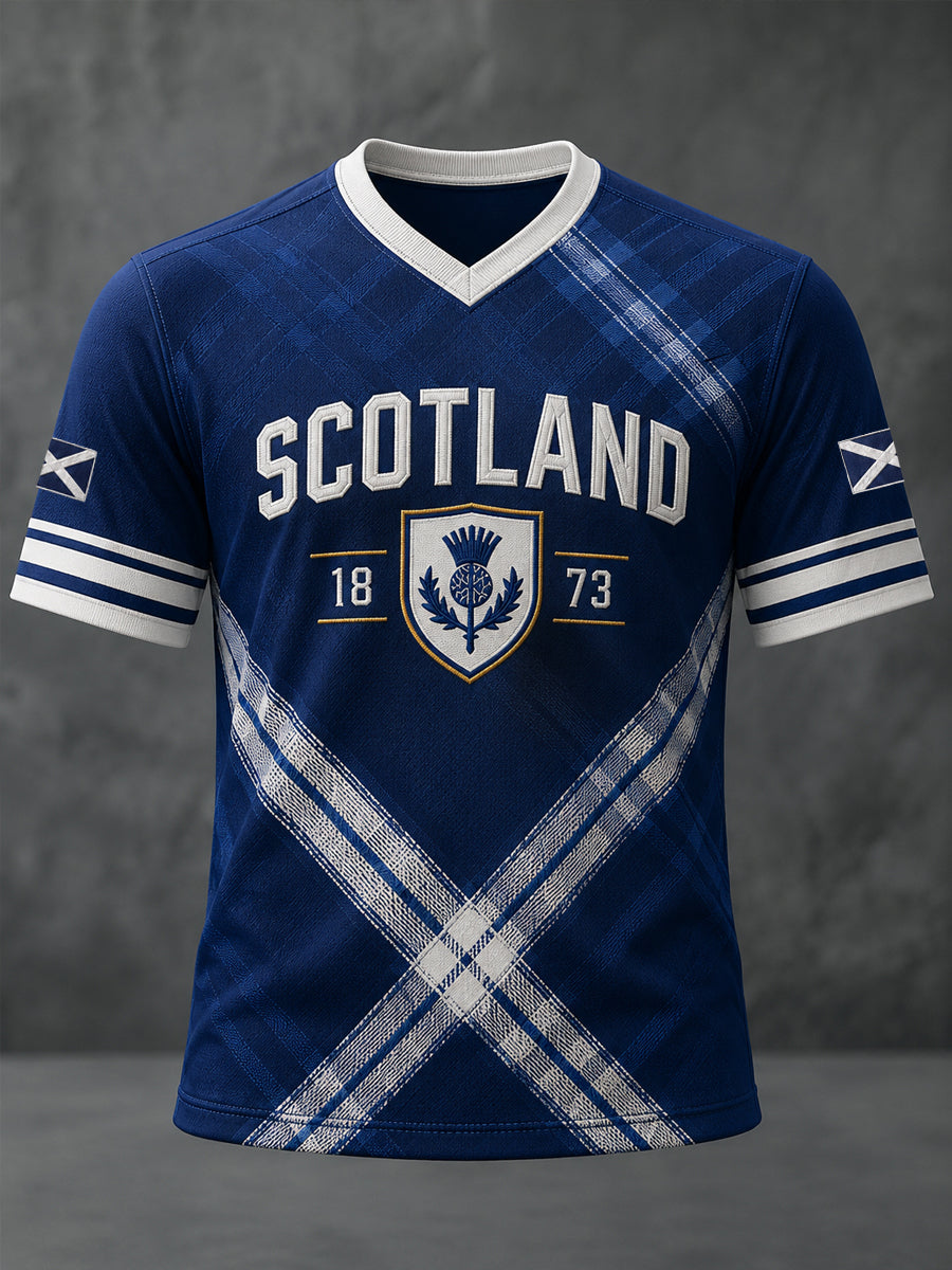 Men's Scotland Art Printed V-neck Short Sleeve T-shirt