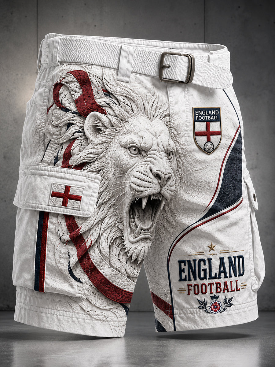 Retro England Football Fan Art Print Casual Athletic Shorts