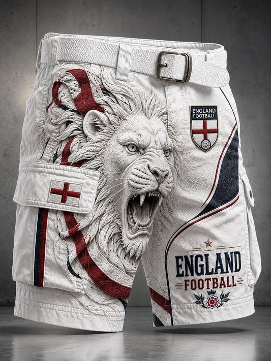 Retro England Football Fan Art Print Casual Athletic Shorts