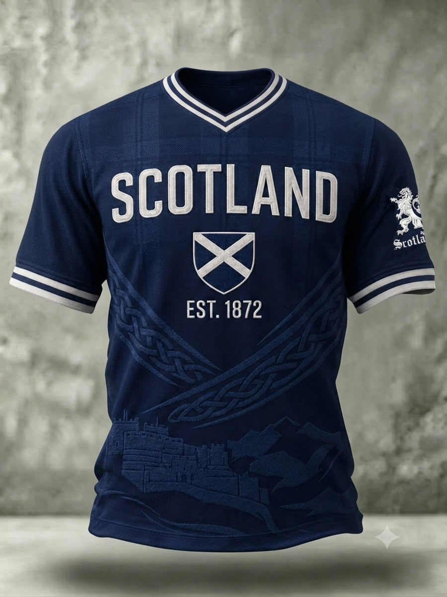 Men's Scotland Art Printed V-neck Short Sleeve T-shirt