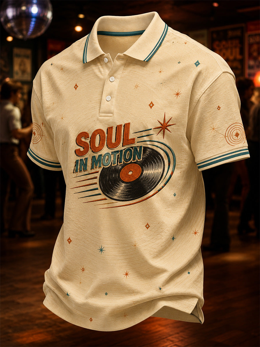 Men's Retro Northern Soul Print Casual Polo
