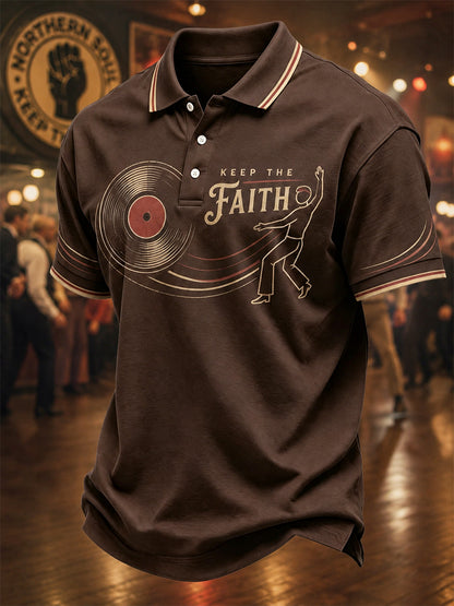 Men's Retro Northern Soul Keep The Faith Print Casual Polo