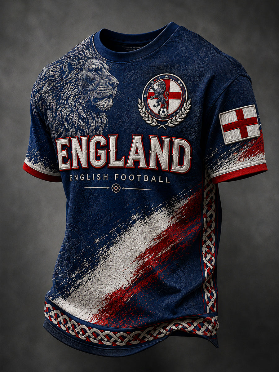 Retro England Football Fan Art Print Casual T-Shirt