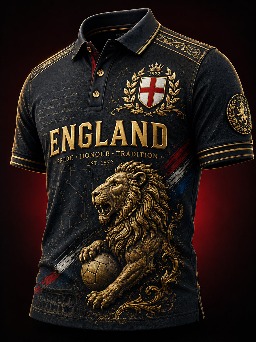 Retro England Football Fan Art Print Casual Polo Shirt