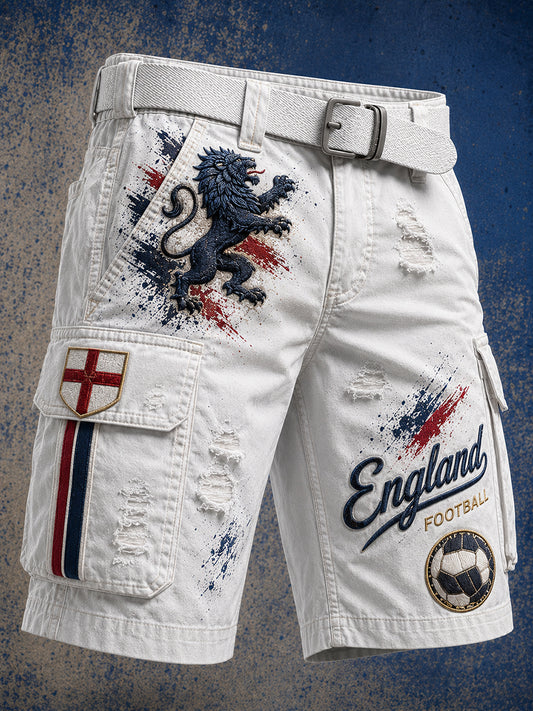 Retro England Football Fan Art Print Casual Trousers