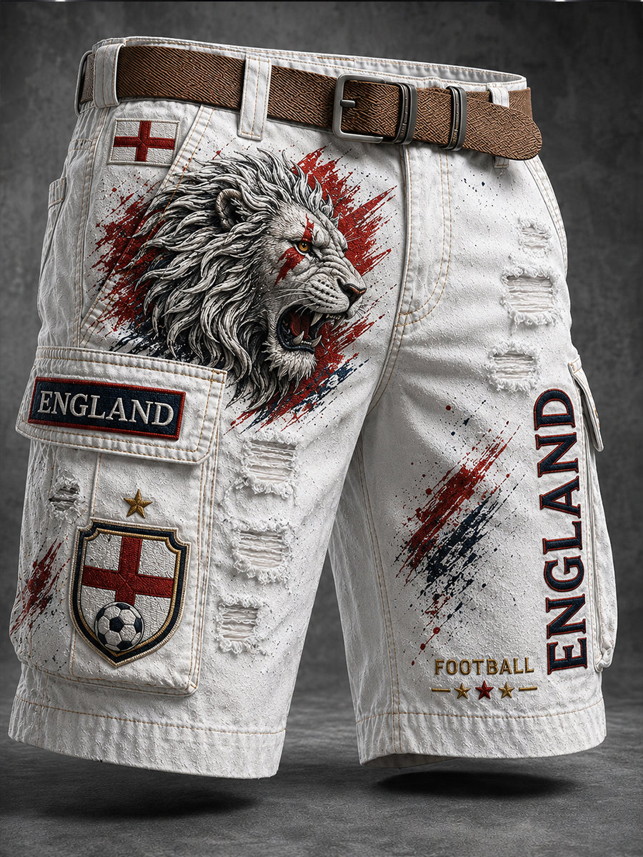 Retro England Football Fan Art Print Casual Trousers