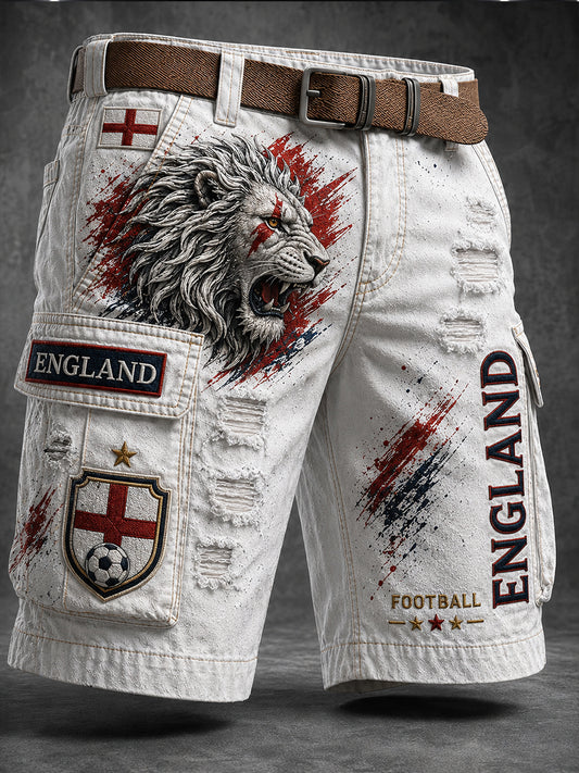 Retro England Football Fan Art Print Casual Trousers