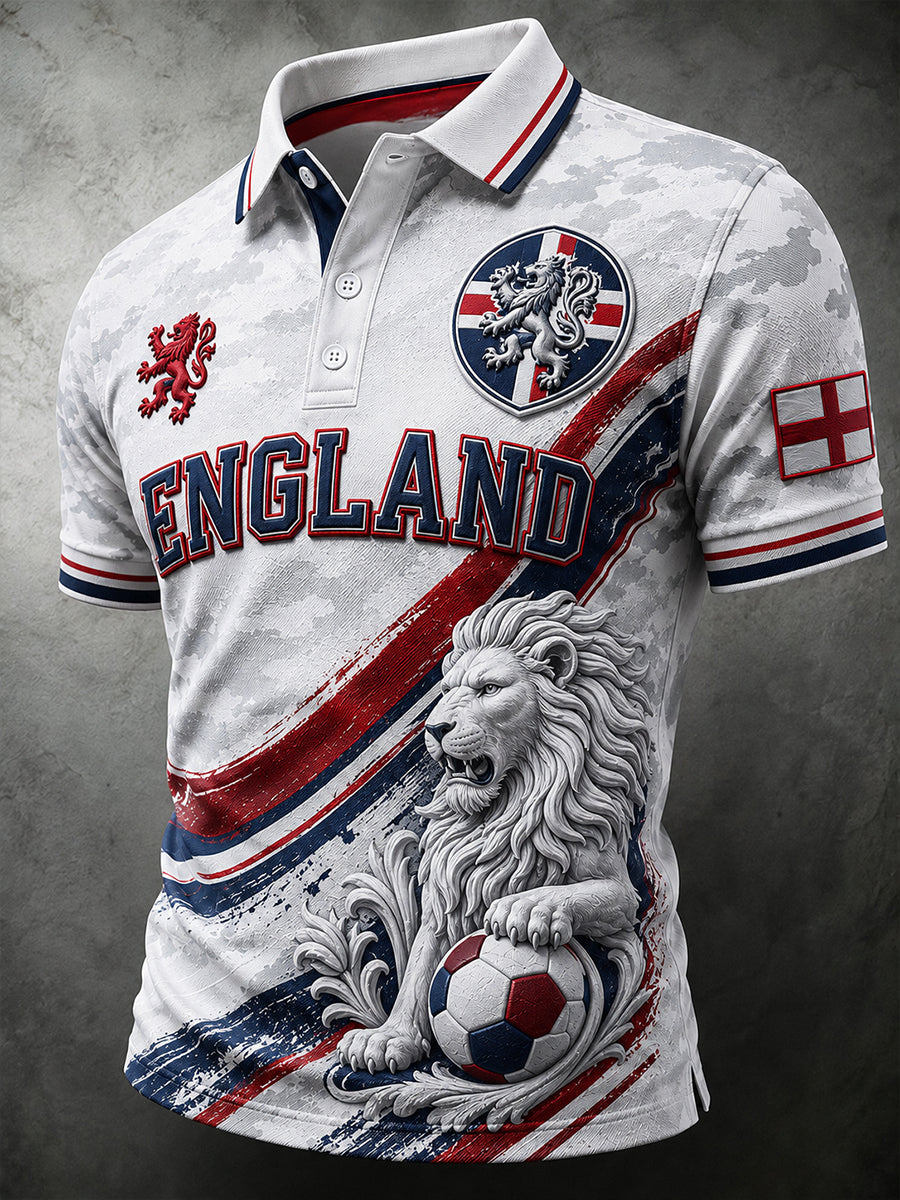 Retro England Football Fan Art Print Casual Polo Shirt