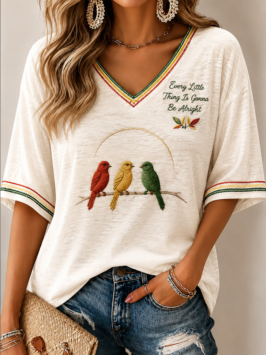 Women's Vintage Reggae Classic Casual V-Neck T-Shirt