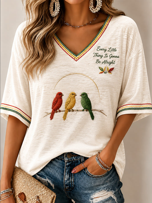 Women's Vintage Reggae Classic Casual V-Neck T-Shirt