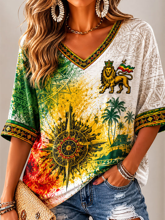 Women's Reggae Print Casual T-Shirt