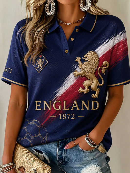 Women's UK Football Lover England Printed polo T-shirt