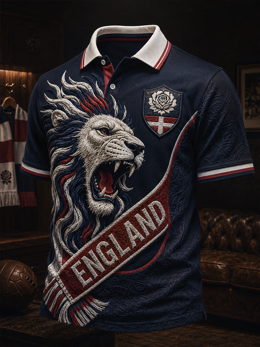 Retro England Football Fan Art Print Casual Polo Shirt