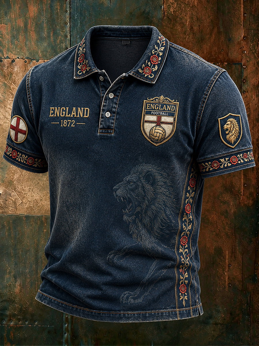 Retro England Football Fan Art Print Casual Polo Shirt