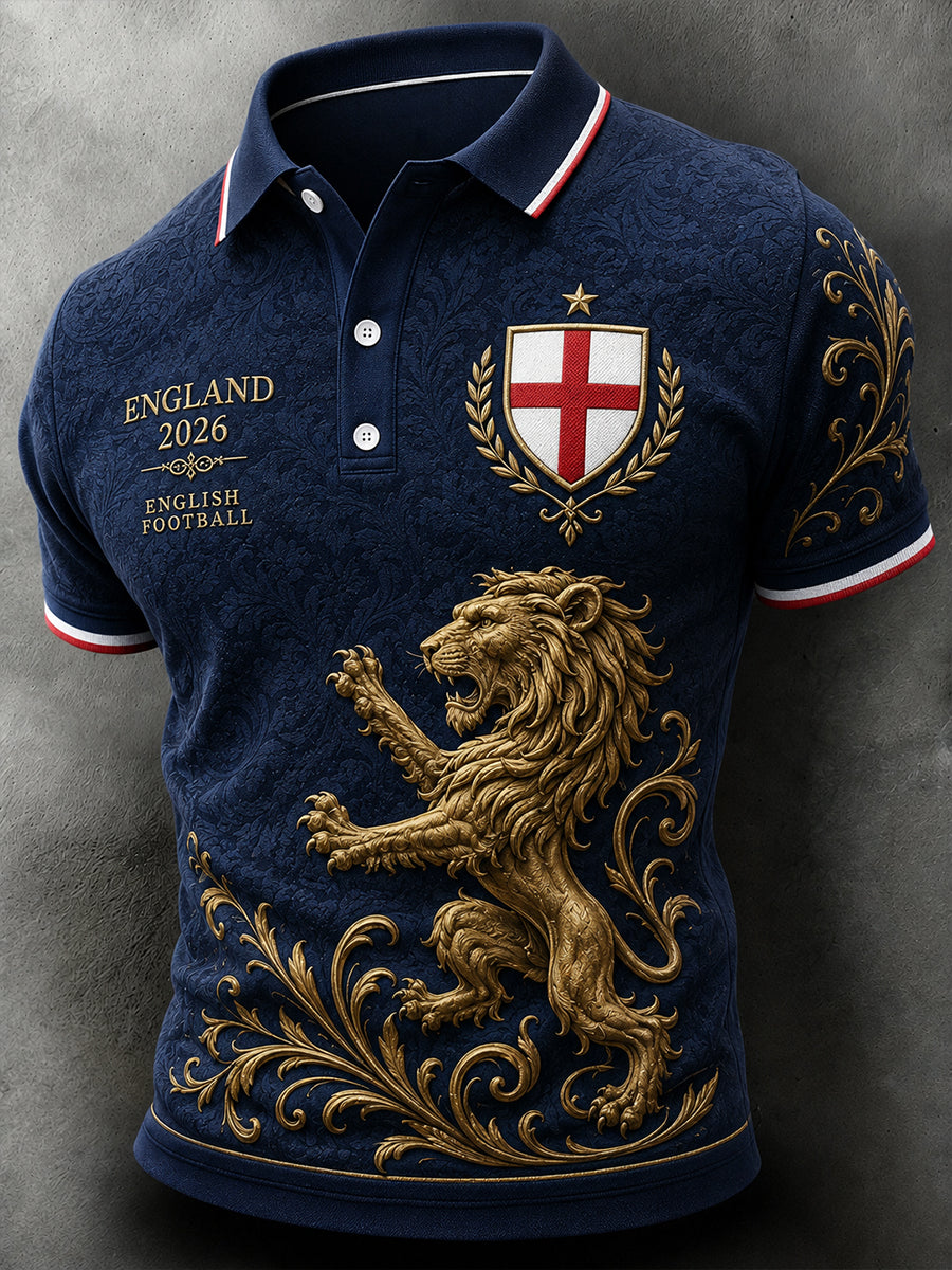 Retro England Football Fan Art Print Casual Polo Shirt