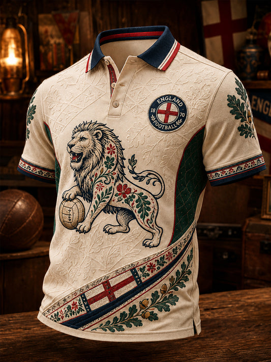 Retro England Football Fan Art Print Casual Polo Shirt