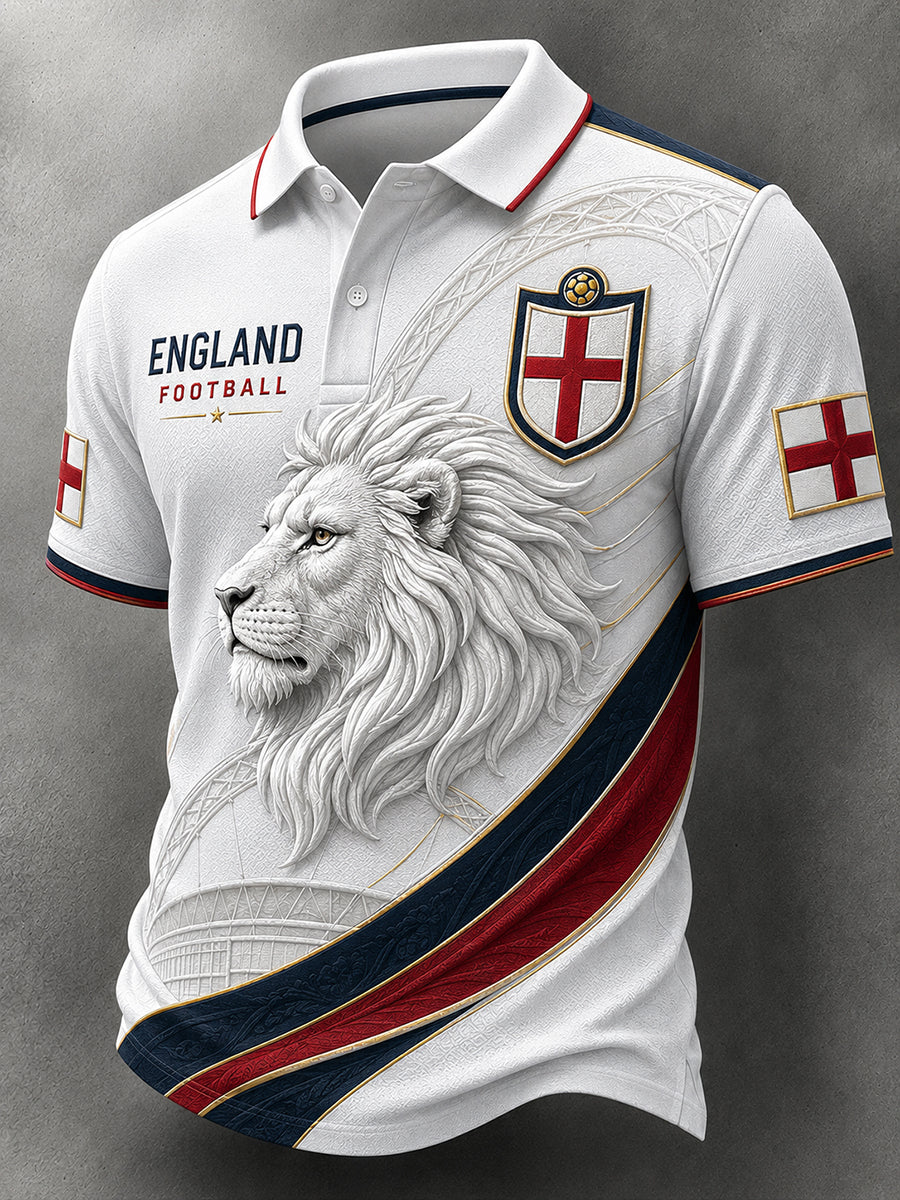 Retro England Football Fan Art Print Casual Polo Shirt