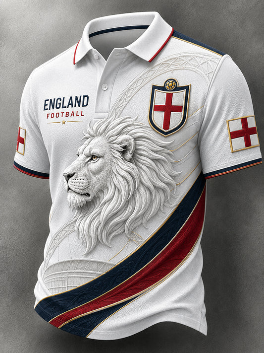 Retro England Football Fan Art Print Casual Polo Shirt
