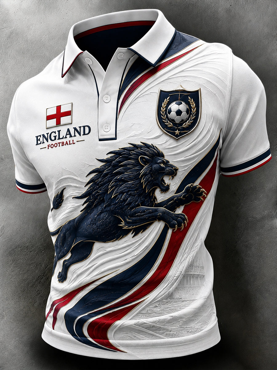 Retro England Football Fan Art Print Casual Polo Shirt