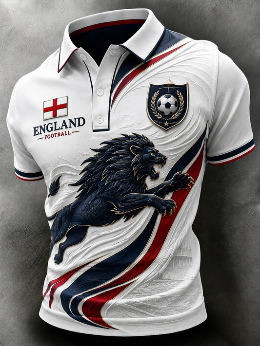 Retro England Football Fan Art Print Casual Polo Shirt