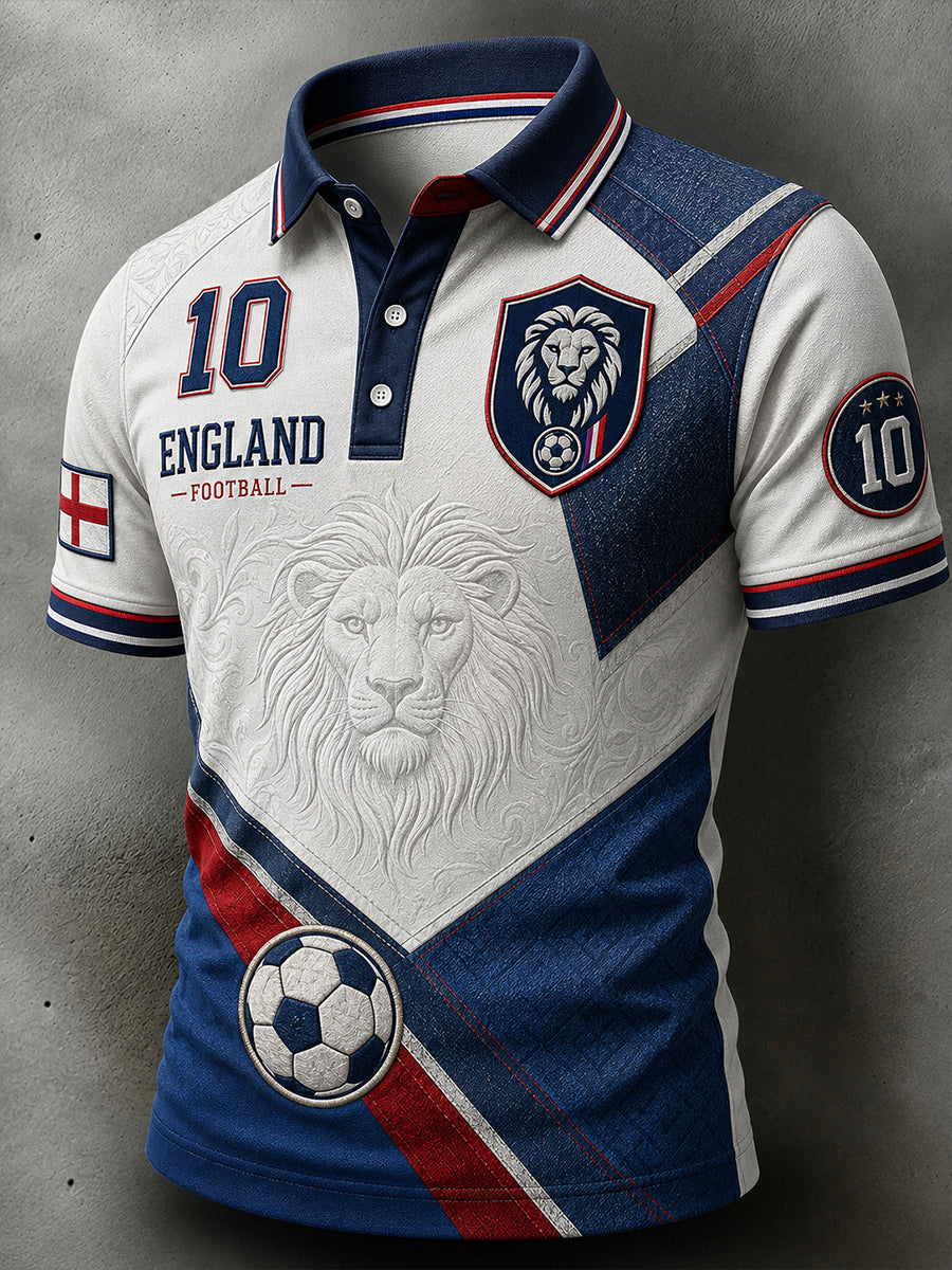 Retro England Football Fan Art Print Casual Polo Shirt
