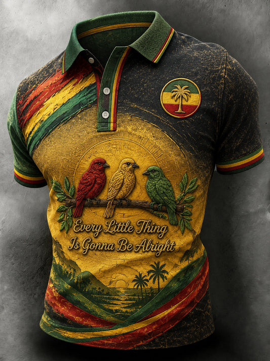 Men's Vintage Reggae-Inspired Artistic Casual Polo Shirt