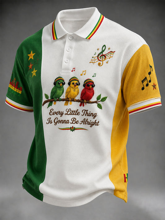 Men's Retro Reggae Patchwork Casual Waffle-Weave Polo Shirt