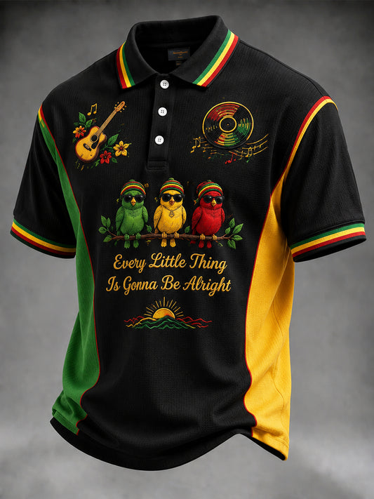 Retro Reggae-Inspired Casual Waffle-Weave Polo Shirt