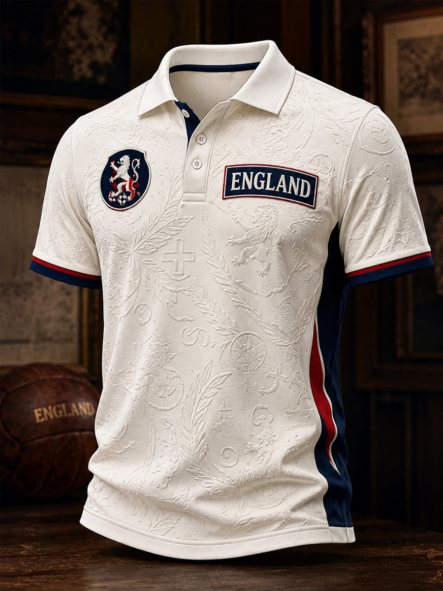 Retro England Football Fan Art Print Casual Polo Shirt