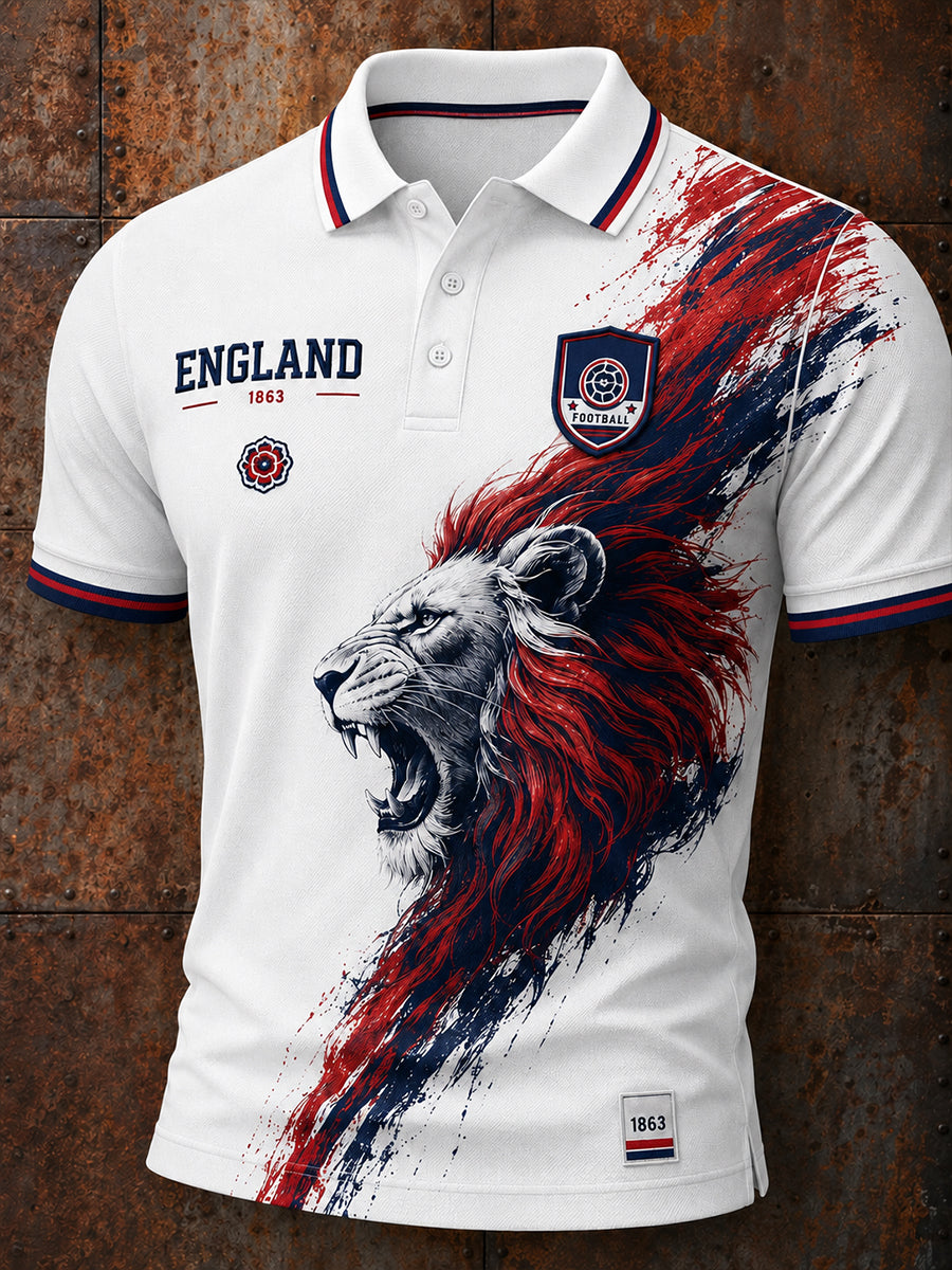 Retro England Football Fan Art Print Casual Polo Shirt