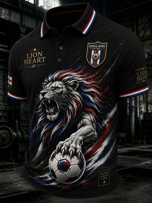 Retro England Football Fan Art Print Casual Polo Shirt