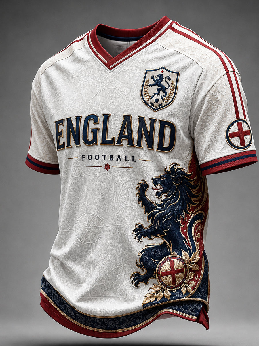 Retro England Football Fan Art Print Casual T-Shirt