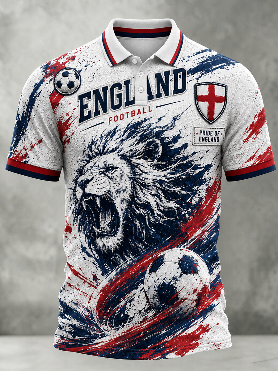 Retro England Football Fan Art Print Casual Polo Shirt