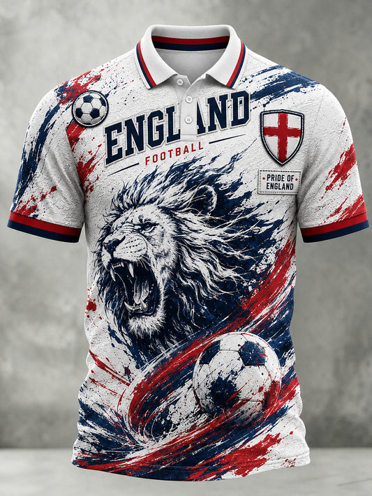 Retro England Football Fan Art Print Casual Polo Shirt