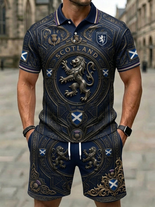 Men's UK Scotland Football Lover 2026 Printed Polo Shirt Set