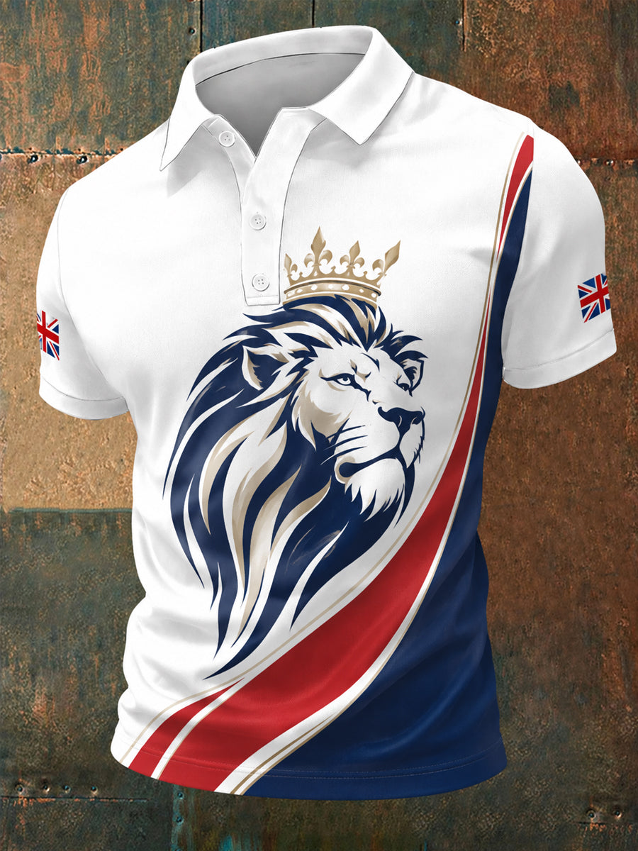 Men's British Lion Print Casual Polo
