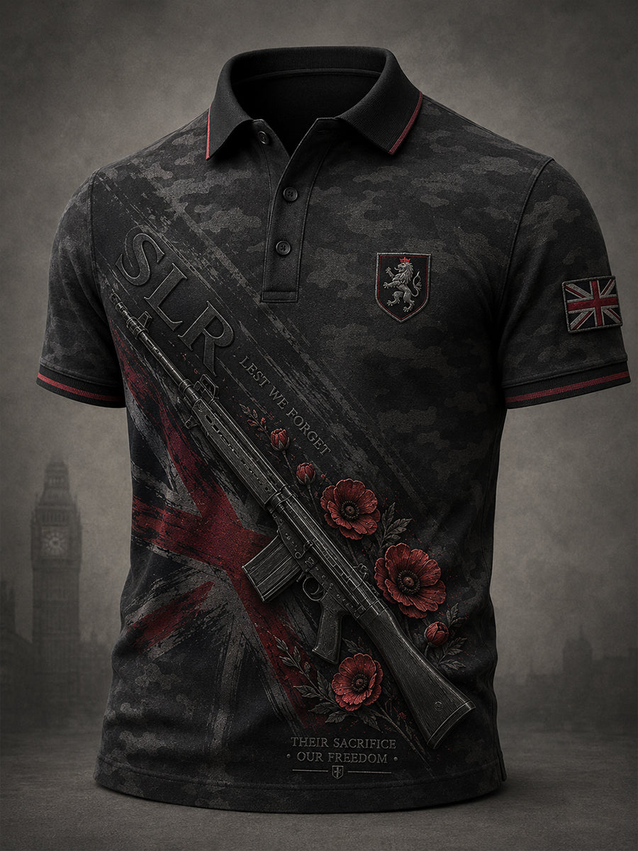 Men's Retro Veteran Weapon Print Short-Sleeve Polo Shirt