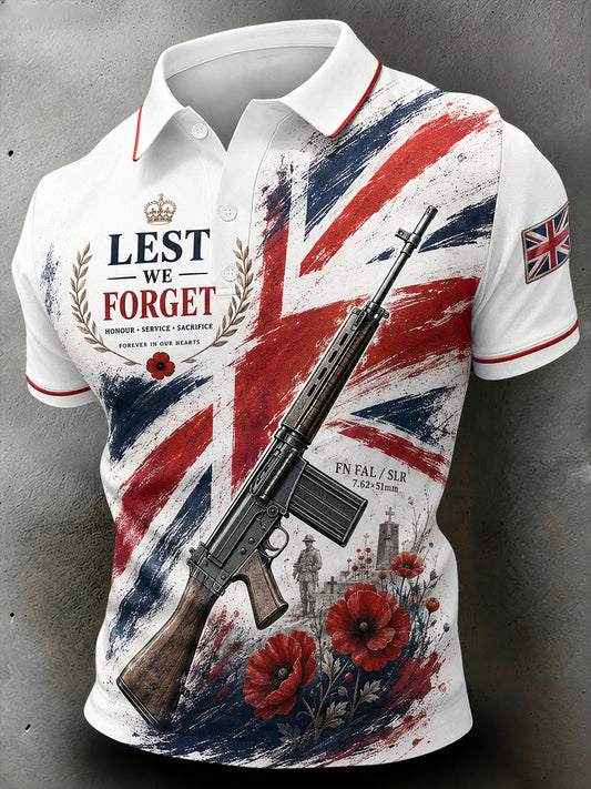Men's Retro Veteran Weapon Print Short-Sleeve Polo Shirt